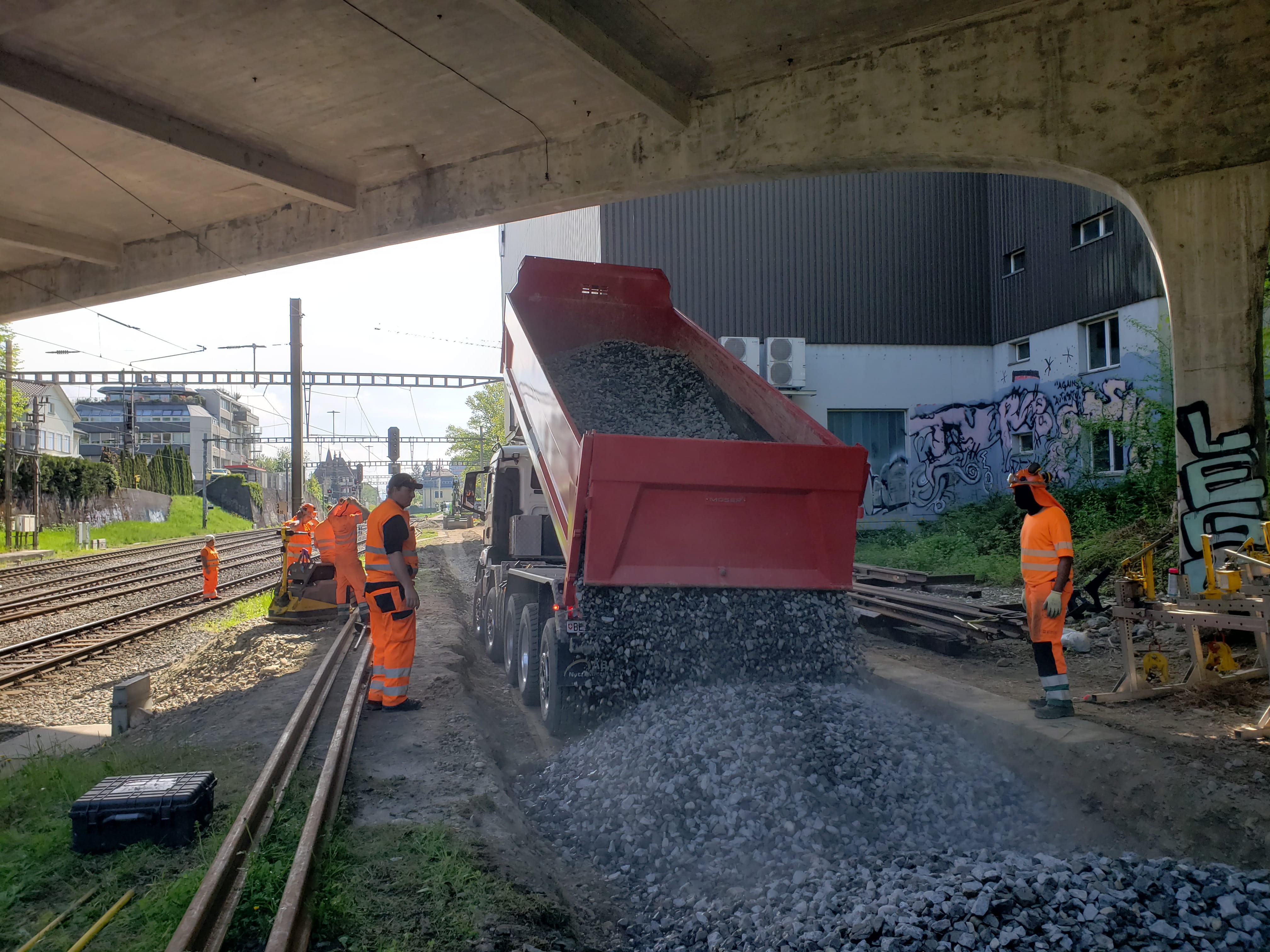 Entladung des Recyclingschotters