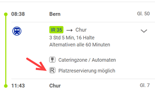 Sitzplatzreservation Fahrplan Screenshot