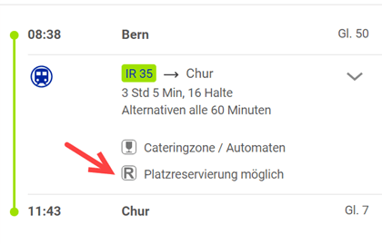 Sitzplatzreservation Fahrplan Screenshot