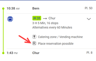 Sitzplatzreservation Fahrplan Screenshot