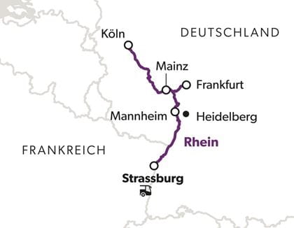 Reiseroute Erlebnistour auf Rhein und Main