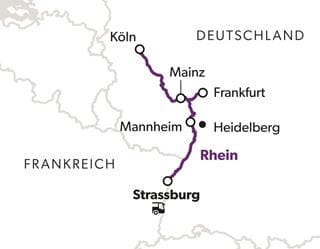 Reiseroute Erlebnistour auf Rhein und Main