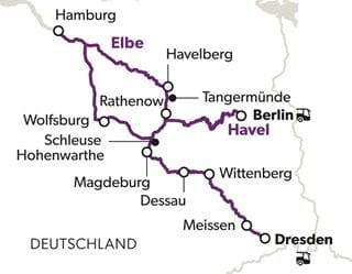 Reiseroute Städte an Elbe und Havel